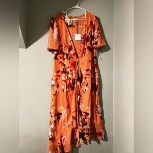 Premier Amour Orange Midi Floral Dress -10